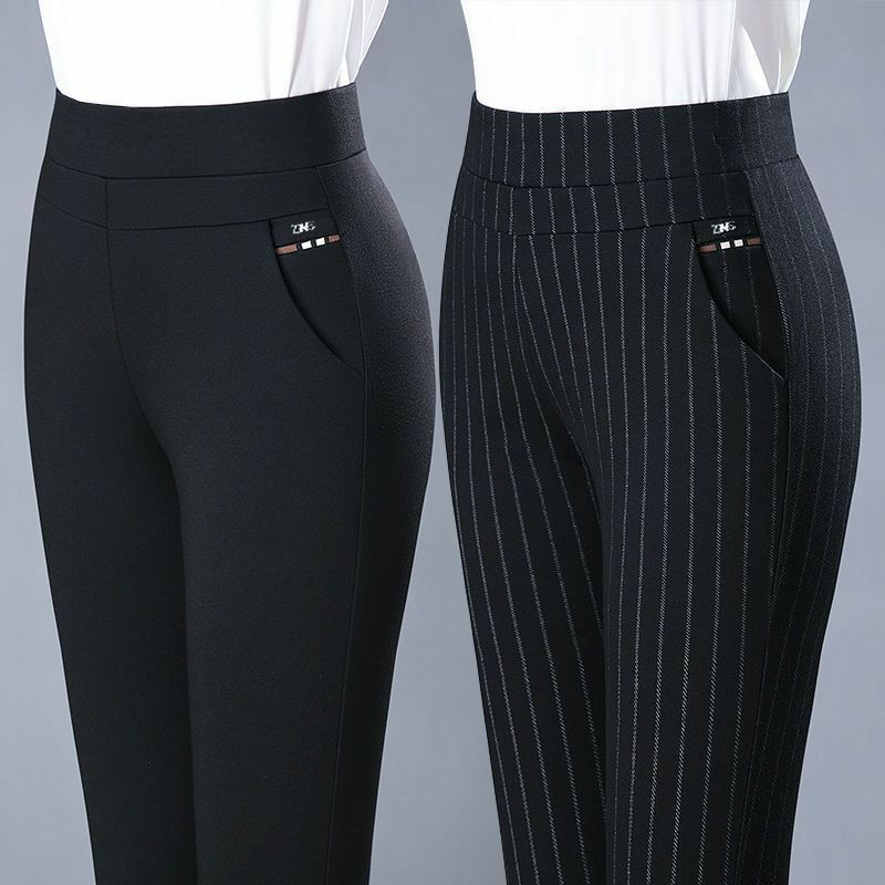 Modne spodnie ołówkowe czarne szare wiosenne jesienne eleganckie spodnie z wysokim stanem Casual rozciągliwe dopasowanie w średnim wieku damskie damskie