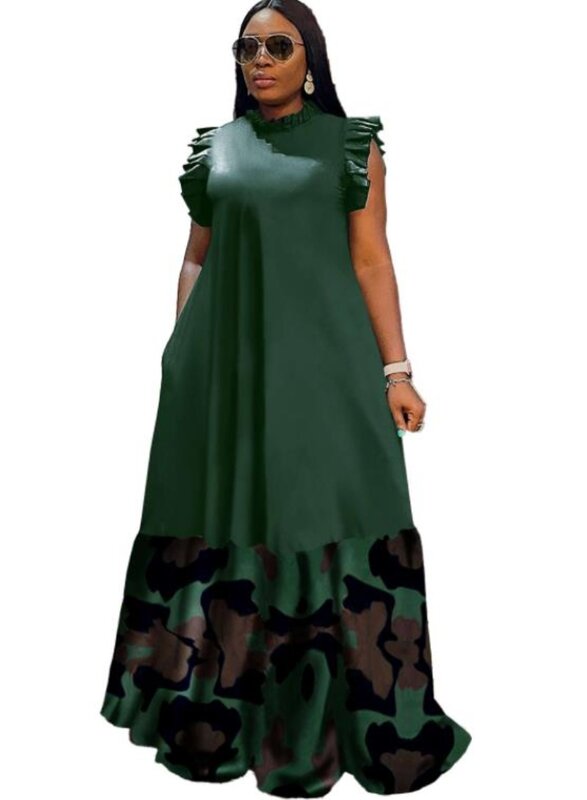 Camuflagem africana estampada vestido maxi para mulheres, patchwork robes, roupas africanas, nova moda, verão streetwear