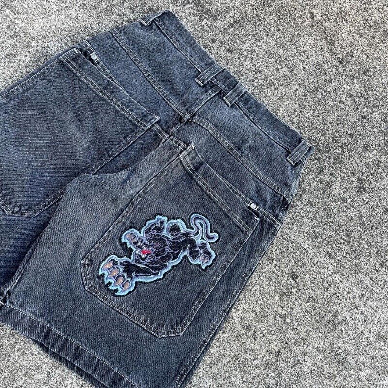 Street Hip-hop Fashion Retro Jeans Men Y2k Cartoon Printed Shorts Washed Trendy Brand Versatile Oversized Straight Pants Women
