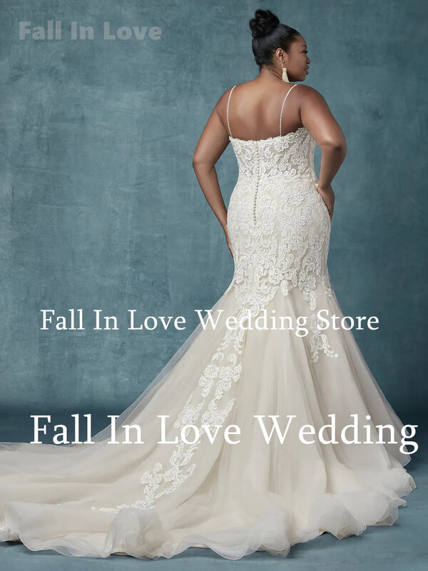 Fall In Love-Robe de mariée grande taille pour femme, appliques en dentelle, robe sirène en tulle, bretelles coordonnantes, robe de patients, nouveau, 2024