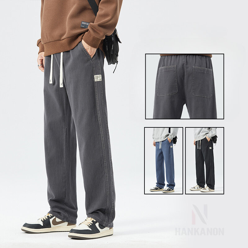 Spring and Summer Autumn Jeans, All-Match Simple Leisure Trousers, Loose Straight Hip Hop Trend Pants