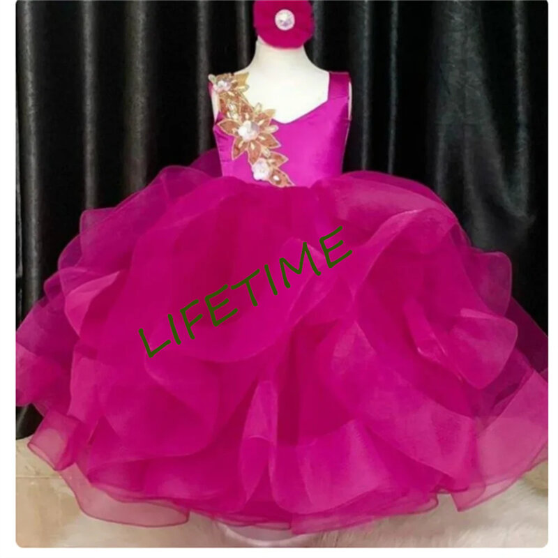 Kwiatowa sukienki dla dziewczynek naklejka bez pleców dla suknia na przyjęcie urodzinowe bez rękawa pierwsza suknia komunia ślubna na zamówienie formalna odzież