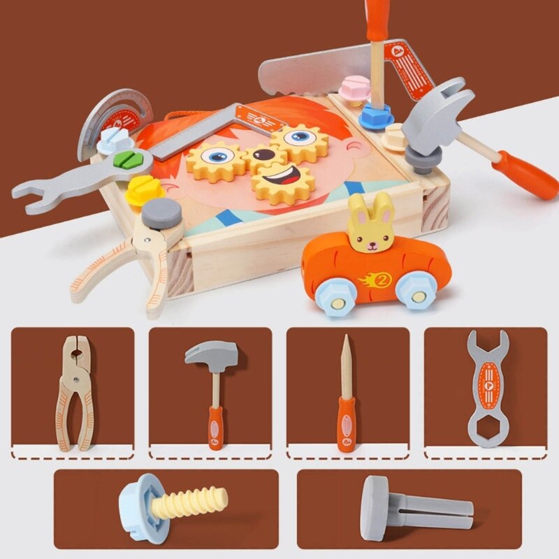 Juego de tablero de destornillador Montessori con martillo de madera, juguete de habilidades motoras finas, caja de herramientas de madera, M76C