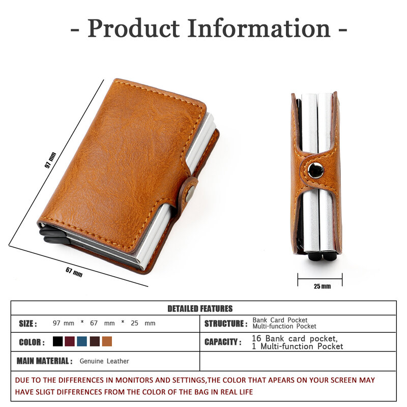 Customized Name RFID Blocking Wallet for Men, Titular Do Cartão De Crédito, Leather Bank Card, Double Metal, Automatic ID Card Holder, Purse