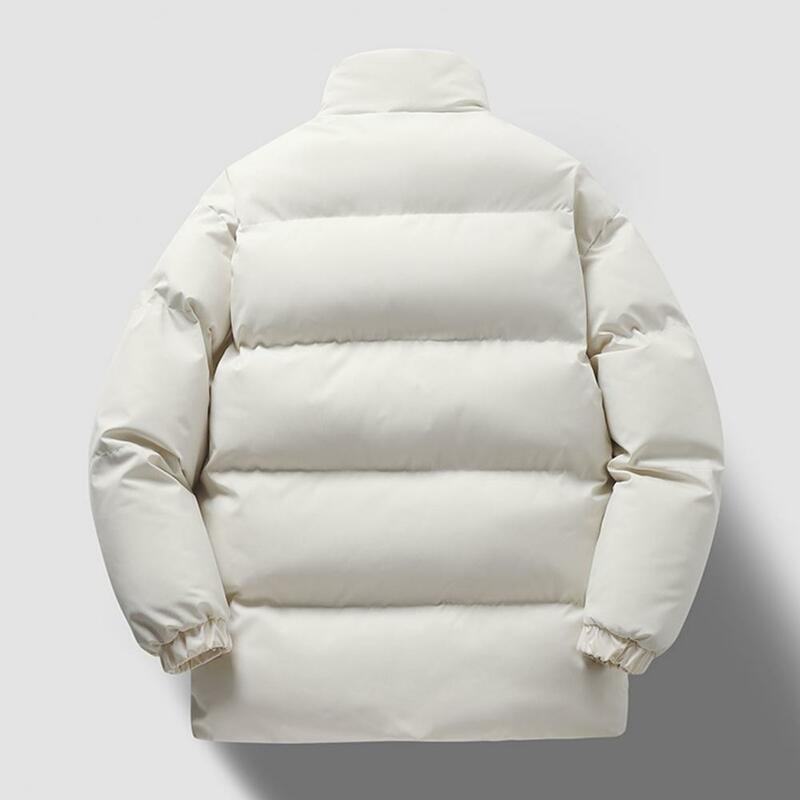 Zipper Design Coat Men Thick Padded Coat Winter Men's Down Coat Thickened Windproof Warm with Stand Collar Zipper Closure