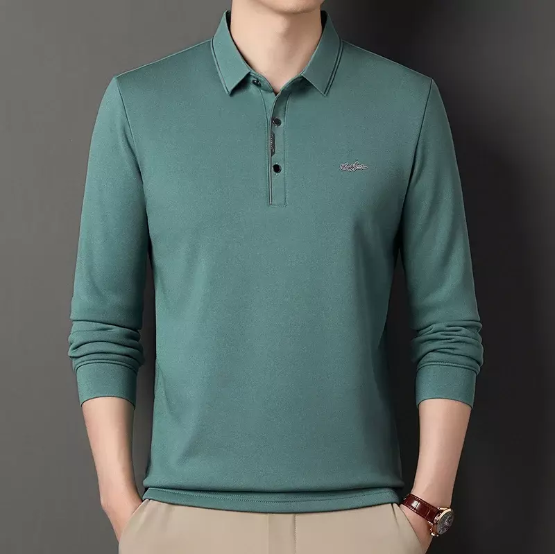 Autumn and Winter New Men's Velvet Thickened Solid Color Comfortable and Warm Fashion POLO Shirt Bottom
