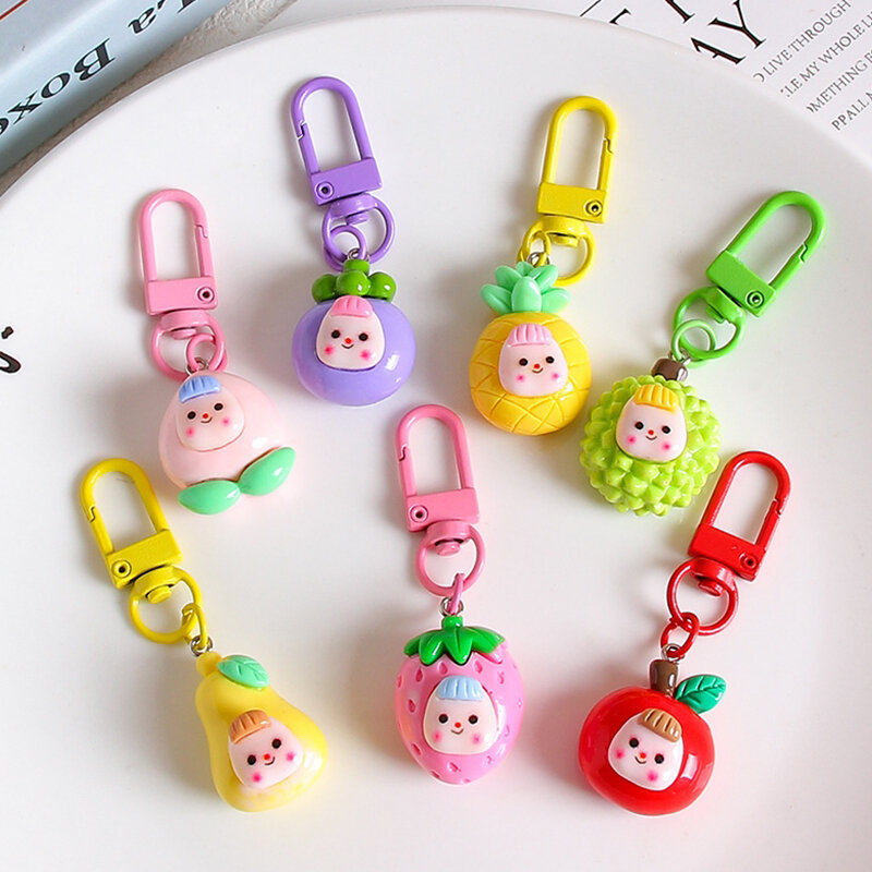 Cartoon Sweet Girl Key Chain Cute Fruit Doll Phone Pendant Car Key Ring Backpack Charms Bag Decor Accessories