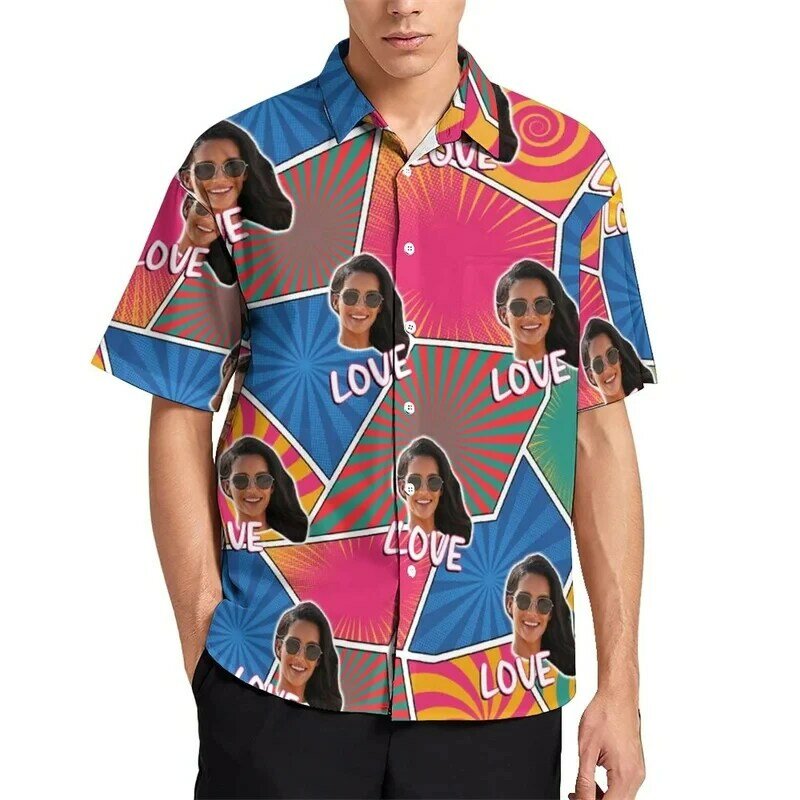 Camisa hawaiana con estampado 3d para hombre, camisa de hojas florales, retratos en la playa, manga corta, solapa, Tops de vacaciones, 2024