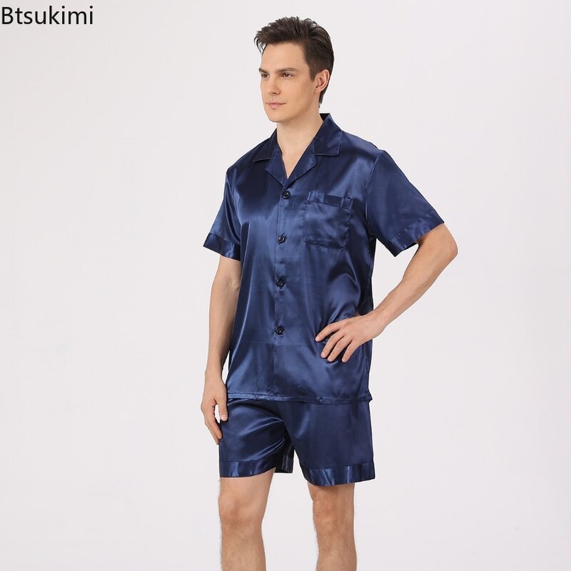 Herren Pyjama setzt Luxus Satin Eis Seide Nachtwäsche Freizeit kleidung Sommer Mode Männer Kurzarm und Shorts Nachtwäsche Anzug