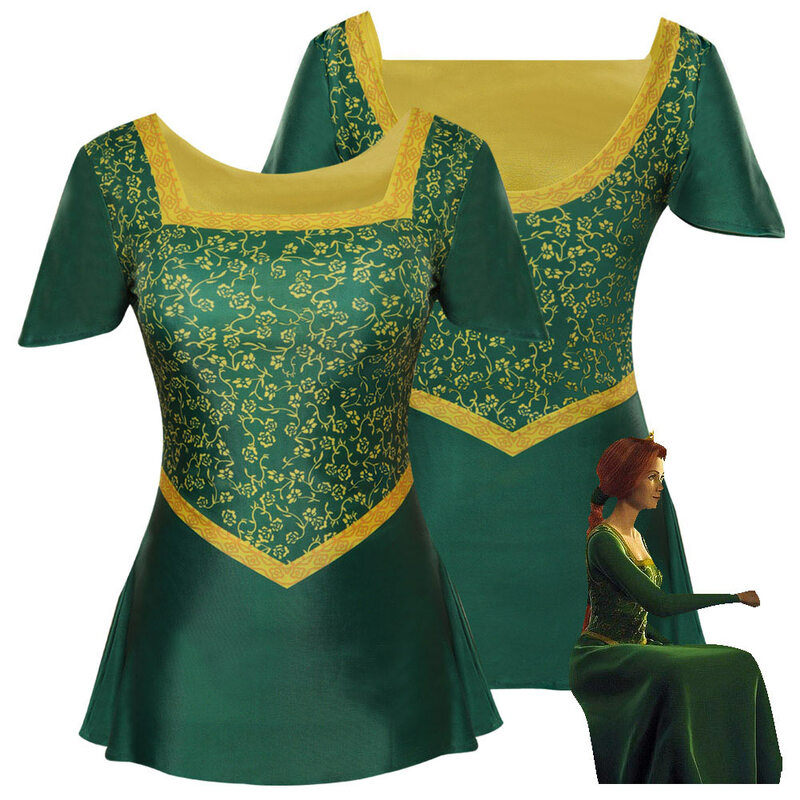 Traje cosplay da princesa Fiona para mulheres, vestido de maiô feminino e shorts, roupas de Halloween, festa de carnaval para meninas, roupas verdes