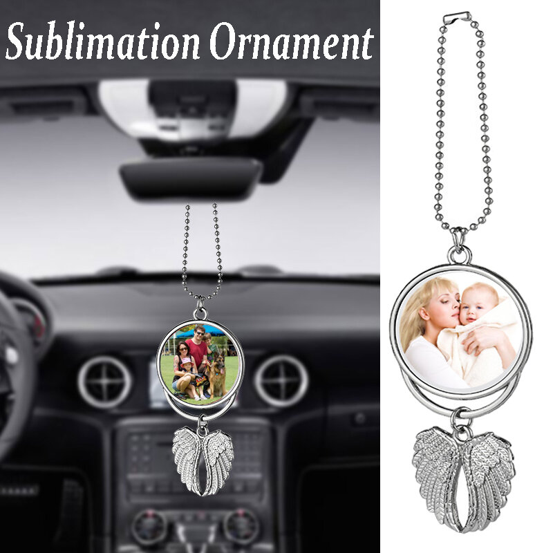 Free Shipping 10pcs/Lot Double Sides Sublimation Angel Wing Car Pendant Hanging Rearview Mirror Decoration Charm Ornaments
