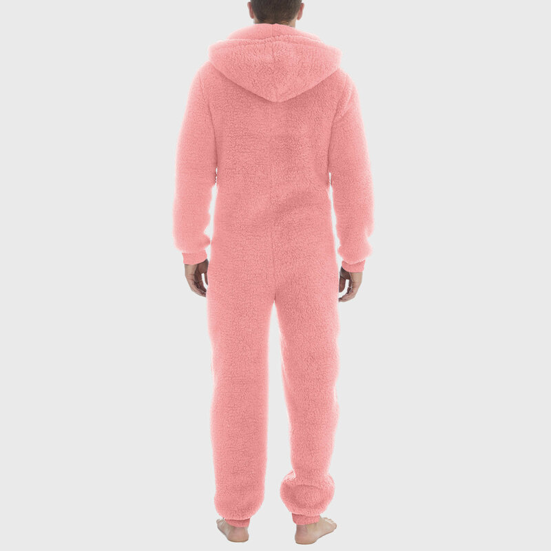 Pyjama à manches longues en laine artificielle pour hommes, combinaison à capuche adt, barboteuse chaude décontractée, fermeture éclair document solide, hiver, 1