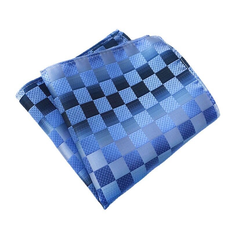 25*25cm Fashion Versatile Navy Solid Striped Plaid Polyester Pocket Square for Man Woman Causal Handkerchief Accessories