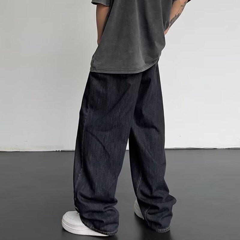 Джинсы мужские мешковатые с завышенной талией, винтажные модные брюки в стиле хип-хоп, модная уличная одежда, красивые штаны для подростков, черные, BF, весна-лето