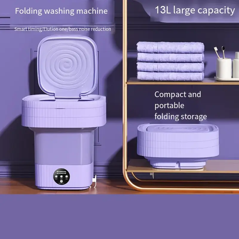 Mini lavatrice pieghevole ad ultrasuoni da 13 litri portatile con cestello di scarico di grande capacità per la lavatrice della biancheria intima da viaggio dell'appartamento EU US