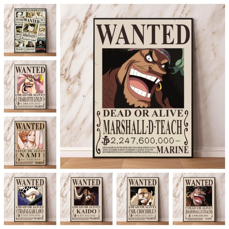 Affiches Anime One Piece Bounty Wanted Crocodile, image de salon moderne, cadeau décoratif, cadeaux d'art pour enfants, gestion de bandes dessinées