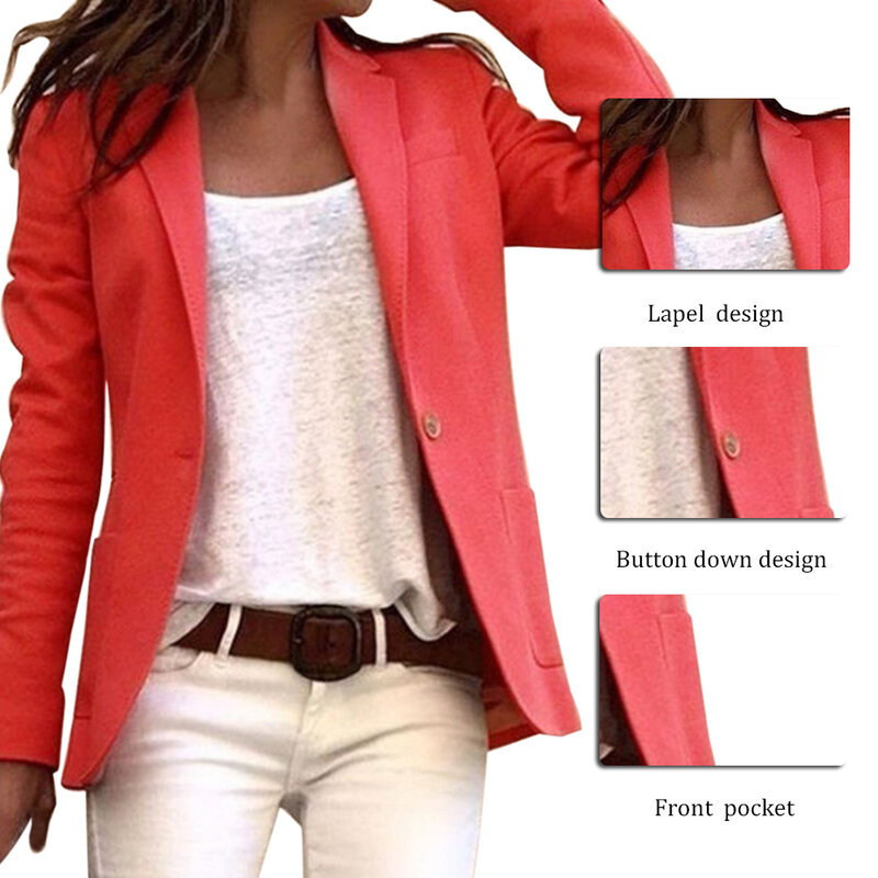 2024 Casual Slim Blazer Feminino Women Solid One Button Coats Top Suit Office Lady Blazer Jacket Femme Open Stitch Streetwears