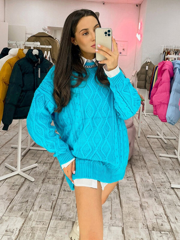 Cryptographic Fall Winter Twist Knitted Sweaters for Women Oversized Pullover Casual Long Sleeve Sweater Top Clothes Sueters