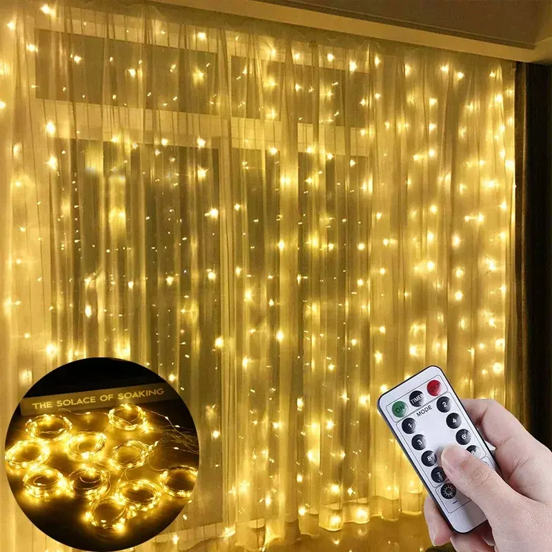 Rideau Guirxiété Lumineuse LED avec Télécommande USB, Décoration de Festival, Noël, Vacances, Mariage, Lumières Dégradées pour Chambre à Coucher, Maison