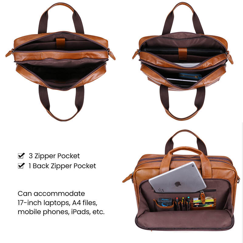 Jogujos-男性用の本革ベルト付きブリーフケース,17インチのラップトップバッグ,ドキュメント,a4,ビジネスブリーフケース
