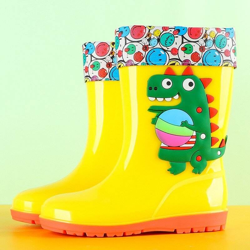 Kids Rainboots Boys Rubber Boots Cartoon Dinosaur Girls Water Shoes PU Children Rain Boots Waterproof Four Seasons Removable