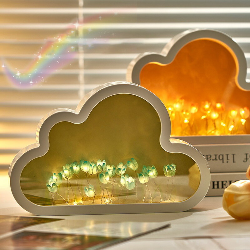 구름 모양 야간 조명 수제 DIY 튤립 INS 소녀 하트 거실 야간 조명, 작은 거울, 데스크탑 발광 장식품