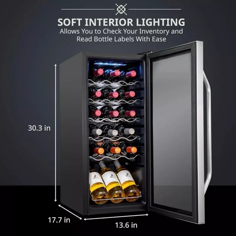 Ivation 18 병 압축기 와인 쿨러 냉장고, 잠금 장치 포함, 대형 독립형 와인 셀러, 레드, 화이트, 샴페인 또는 스파크