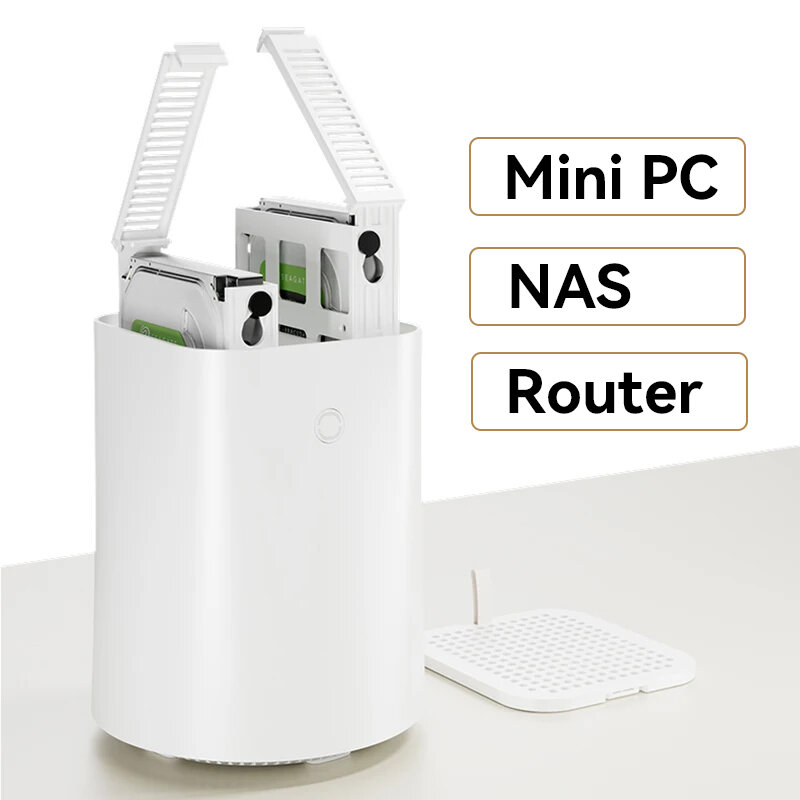 NAS Router Mini PC Ryzen 7 5700U DDR4 M.2 NVMe SSD 2x HDD 2.5 3.5 inci RAID WiFi6 FreeNAS Router OS Windows 11 Linux