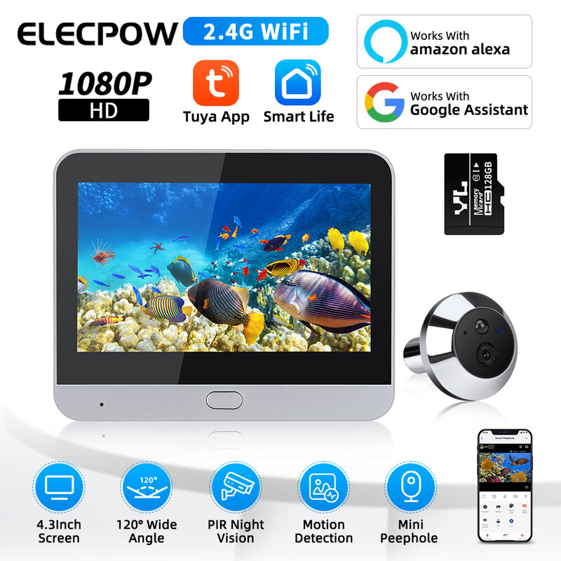 Смарт-Видеозвонок Elecpow с Wi-Fi, 4,3 дюйма, 1080P, 5000 мА · ч