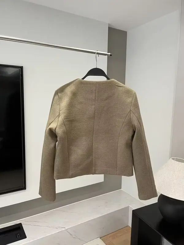 Женский укороченный однобортный Блейзер, винтажный пиджак с откидным карманом и украшением, верхняя одежда в стиле шик, новинка 2023