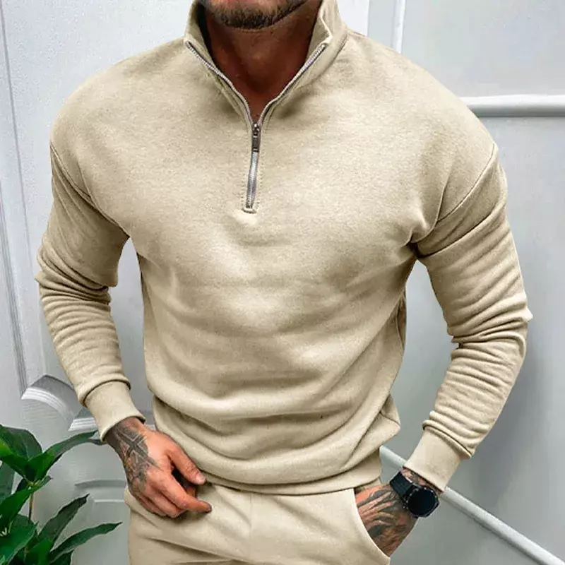 Autumn Thick Warm Knitted Sweaters Comfy Clothing Half Zip Fleece Winter Coat Solid Long Sleeve Turtleneck Shirts Pullover Men