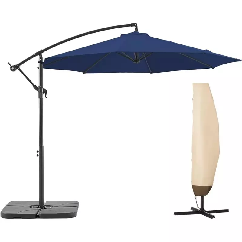 Paraguas voladizo para exteriores, manivela resistente a la decoloración y Base cruzada, color azul marino, 10 pies con cubierta 600D, 10 pies