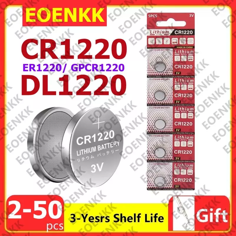 Pile bouton au lithium CR 1220 pour montres, appareils de santé, calculatrice, haute capacité, 2 à 50 pièces, CR1220 24.com-3V, nouveau