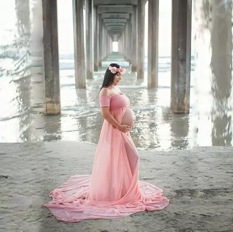 Katoenen Zwangerschapsjurken Met Korte Mouwen Voor Fotoshoot Zwangerschapsfotografie Rekwisieten Maxi-Jurk Jurken Voor Zwangere Vrouwen Kleding