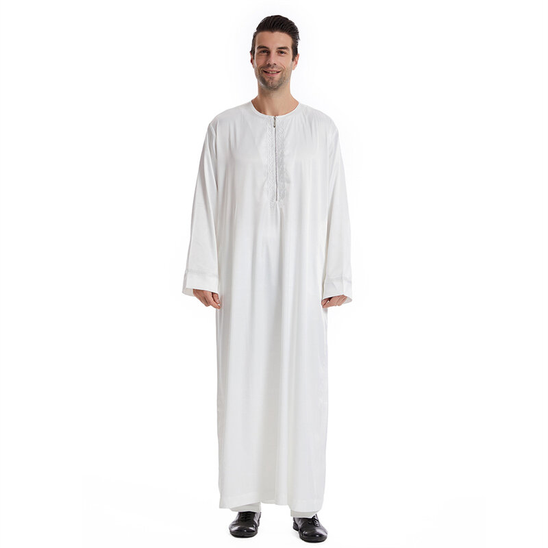 Ramadan Eid Muslim Men Robe Islamic Traditional Clothing Front Zipper Maxi Dress Jubba Thobe Saudi Arabic Costumes Abaya Kaftan