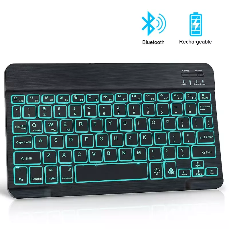 Teclado inalámbrico pequeño con Bluetooth para ipad, tableta retroiluminada, teclado español recargable para tableta, ipad, teléfono móvil, portátil