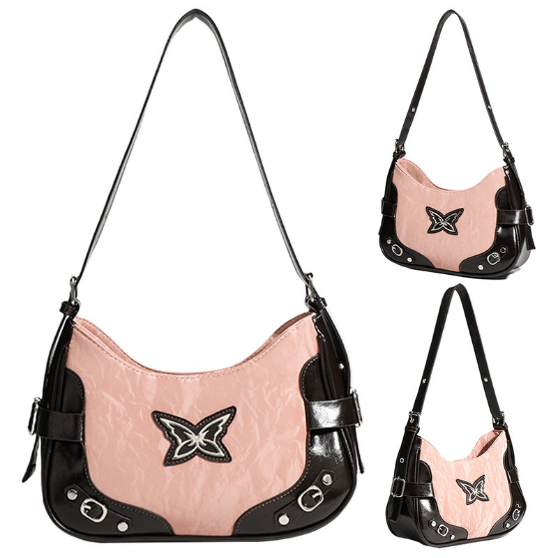 PU Leather Butterfly Chic Crossbody Bag para mulheres, Bolsa Tote, Bolsa de axilas, Bolsa diária ao ar livre, Moda garota legal