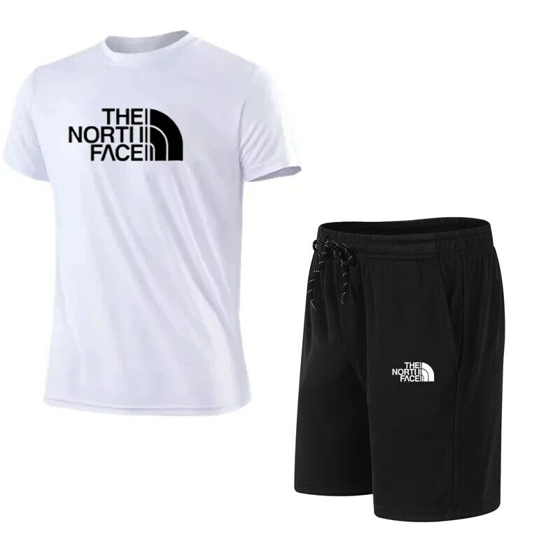เซ็ตเสื้อยืด + กางเกงขาสั้นสำหรับผู้ชายชุดเซ็ตกีฬาผู้ชายชุดเสื้อยืดแขนสั้นพิมพ์ลายแฟชั่นสันทนาการสำหรับฤดูร้อน2024