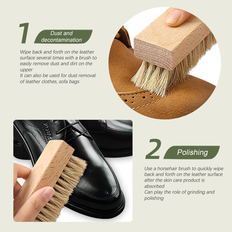 1PCS Pig Bristles Shoe Brush For Slippers Sneaker Brush Shoes Cleaning Brushes Boot Brush Cleaner Wood Handle Shoe Brush