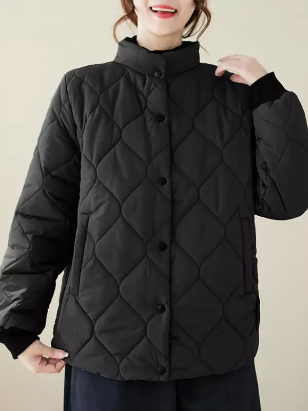Koreańskie ubrania damskie jesienno-zimowe nowe pikowana kurtka damskie moda uliczna płaszcze ze stójką luźne jednolity kolor, kurtka typu Parka na co dzień