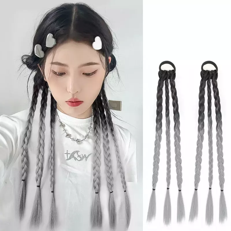 Gradientowe różowe rozszerzenie koreańska dziewczyna grupy w tym samym stylu splecione włosy słodkie włosy syntetyczne do warkoczy Y2K na codzienną imprezę