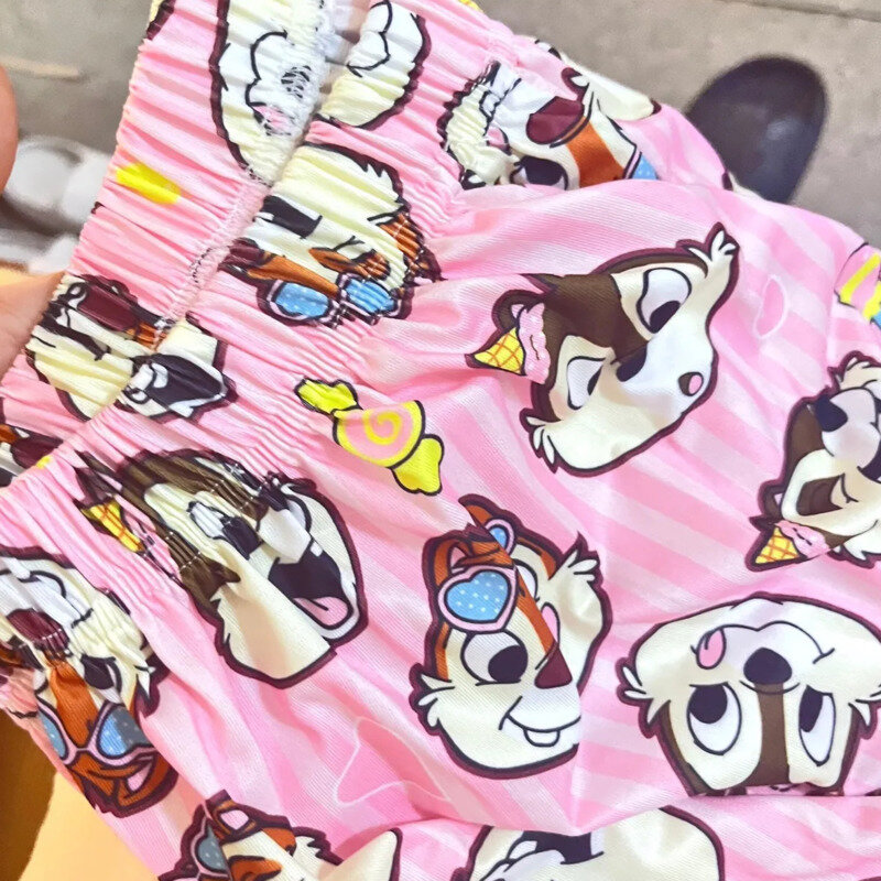Disney Ruffle Oversize Y2k pigiama corto Kawaii scoiattolo stampa impiombato corto Plus Size pigiameria casa pantalone per le donne 2024 estate