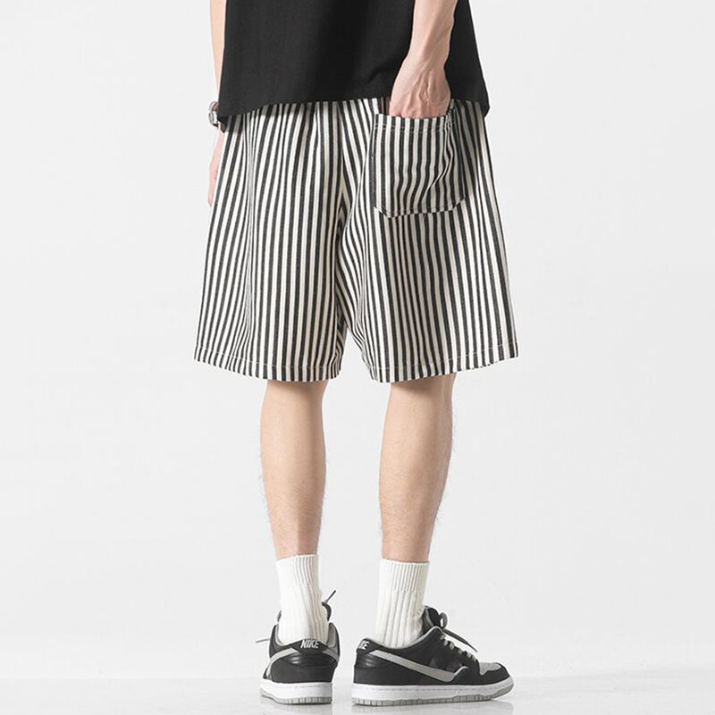 Мужские прямые шорты в полоску, повседневные свободные шорты в стиле ретро, в стиле хип-хоп, в японском стиле, лето 2023
