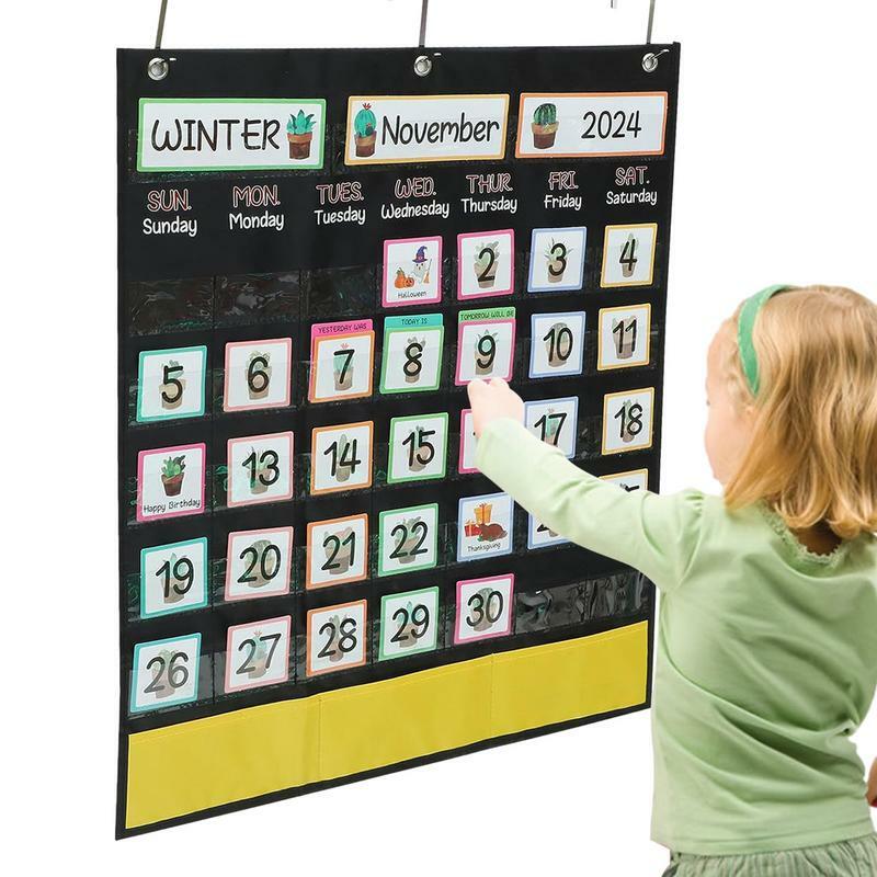 Classroom Pocket Calendar Monthly Classroom Pocket Calendar Black Calendar Pocket Chart Educational Wall Pocket Chart For Number
