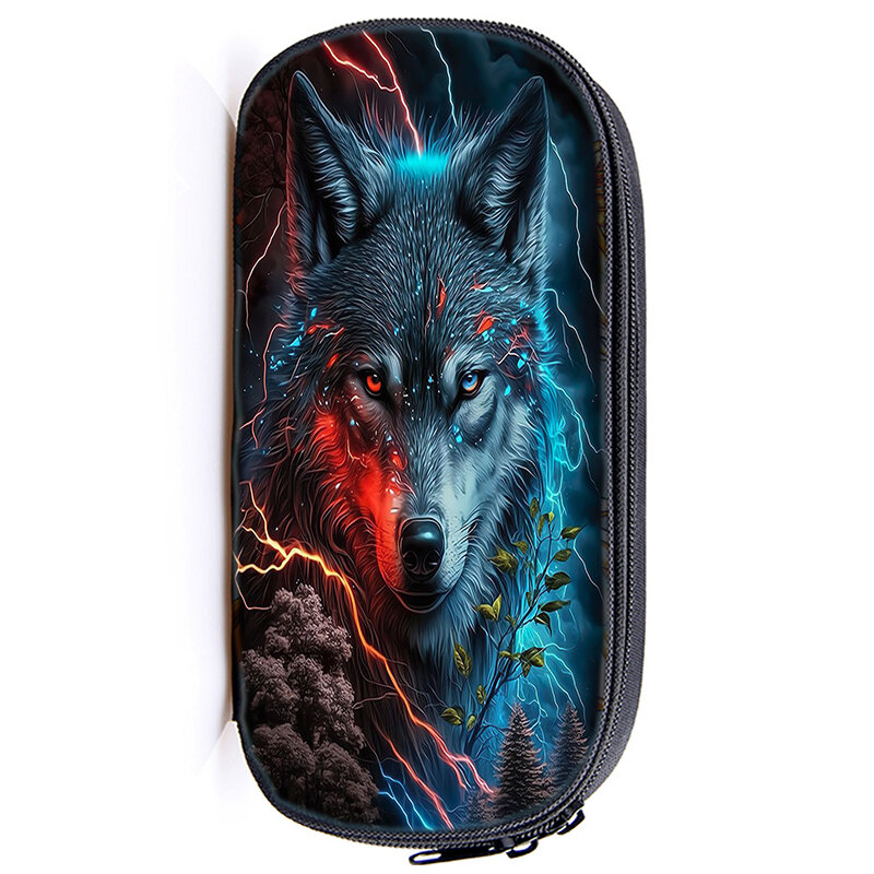 The Wolfpack Print Pencil Bag Cosmetic Cases Children Pencil Case Animals Tiger Lion Pen Bag Stationary Bag Kids School Supplies