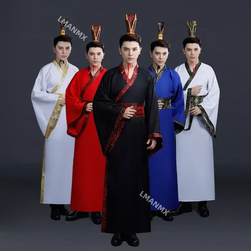 Ancient Chinese Costume Men Traditional Chinese Dance Clothing for Women Long Sleeve Hanfu Satin Robe Dress Boy Qing Dynasty