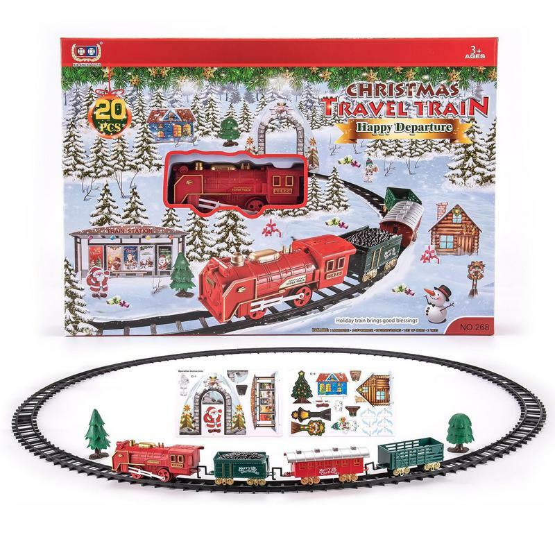 Mainan jalur kereta, hiasan pohon Natal dalam ruangan, ornamen kereta api, dekorasi Natal Model 2-in-1 sangat indah