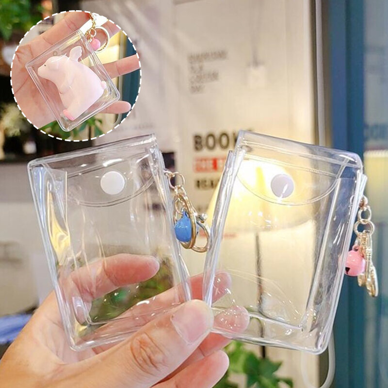 Mini Anime Doll Display Bag Transparent Monin Purse Pending Pouch Square Organizer Wallet Key Lipstick Bolsa de almacenamiento de auriculares