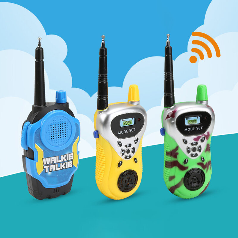 2 buah/set Walkie talkie 50M, mainan telepon Radio 2Ch untuk anak-anak genggam portabel anak luar ruangan elektronik Interphone