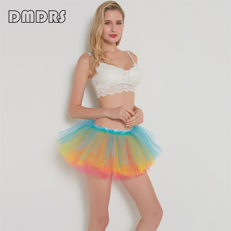 Женская разноцветная мини-юбка-пачка, разноцветная Регулируемая Коктейльная юбка, 5 слоев, один размер